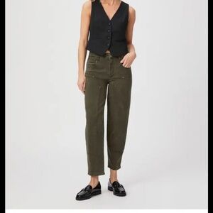 PAIGE Olive Green Denim Barrel Jeans